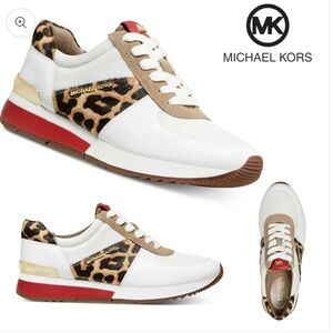 Michael Kors Ladies Allie Trainer Leather Sneakers  Animal Print Details size 7